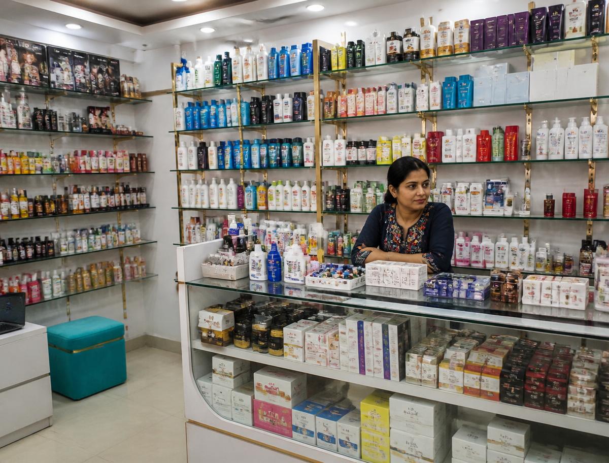 Indian cosmetics and beauty store shelves