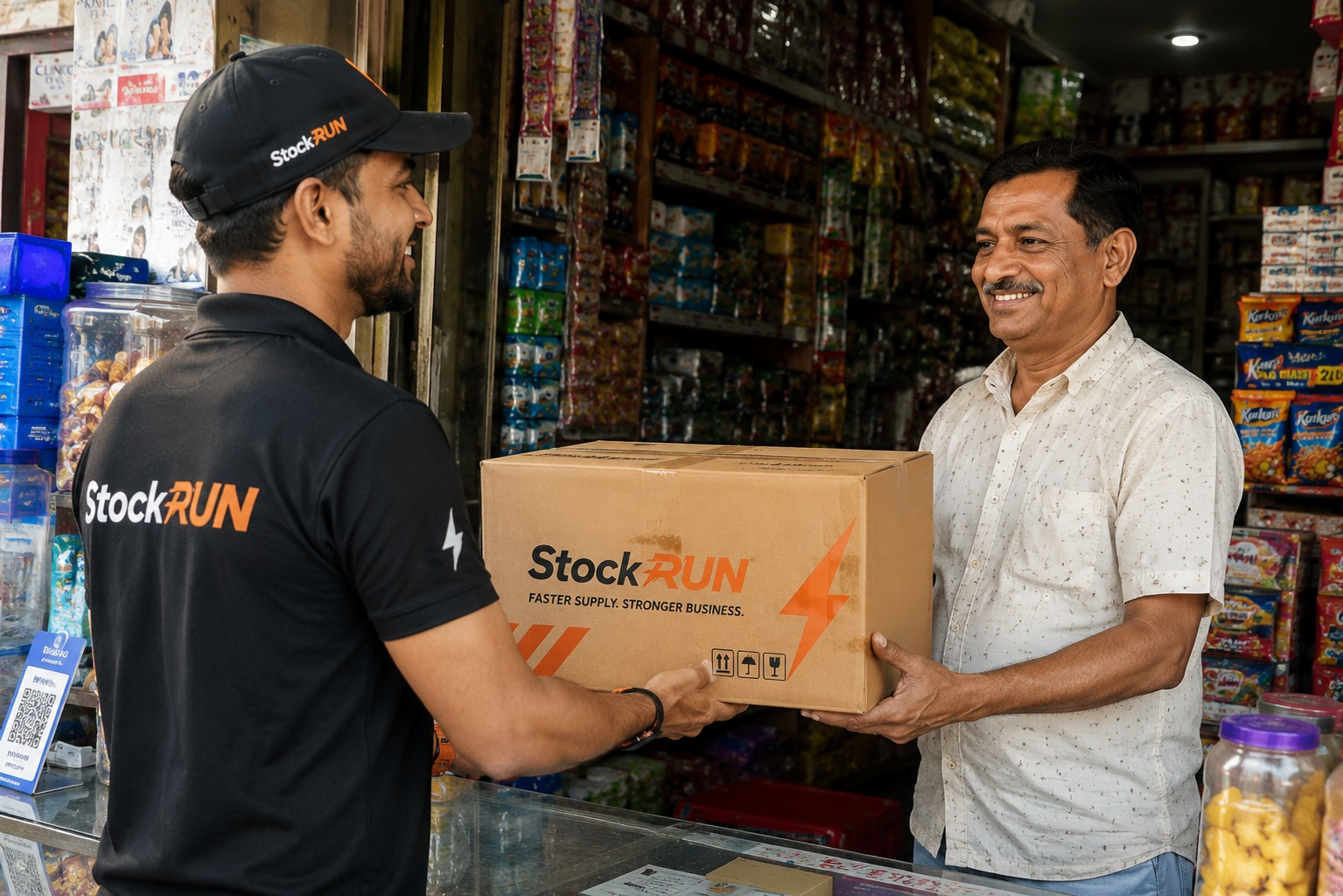 Retailer receiving a B2B supply box at his store